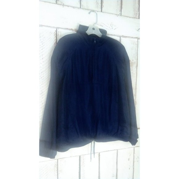 Vintage dark blue silk windbreaker jogging bomber pullover jacket - Picture 5 of 5